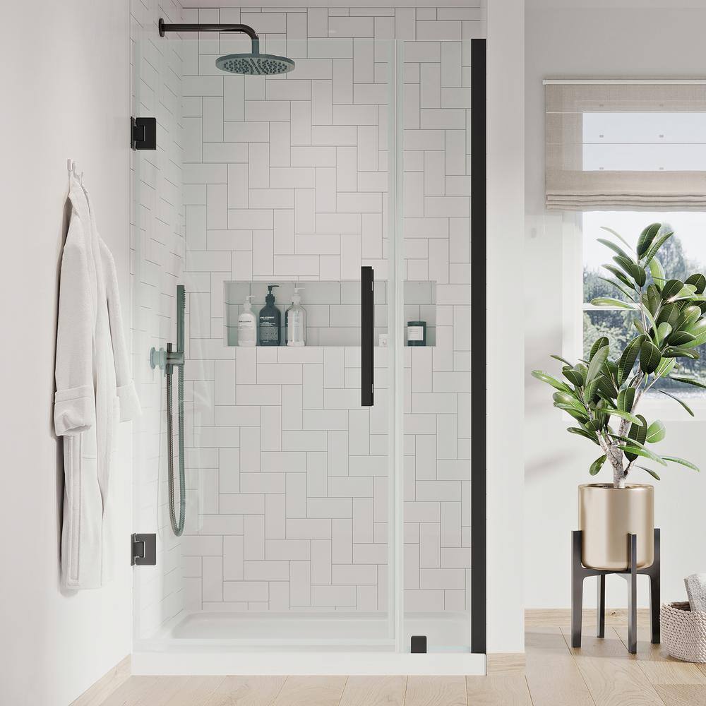 Tampa-Pro 36'' Black Frameless Glass Shower Kit with Acrylic Base