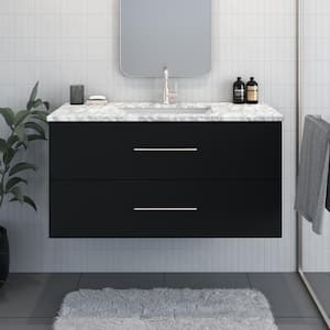 Napa 48 in. W x 22 in. D Single Sink Bathroom Vanity Wall Mounted In Matte Black With Carrera Marble Countertop