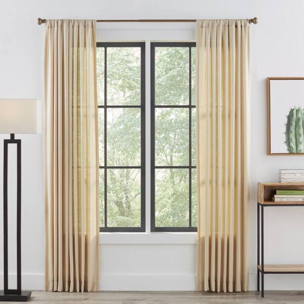 Stylewell 66 In 120 Telescoping 3 4 Single Curtain Rod Kit Light Brown Wood With Knob Finials Umb1201811e19 Single Curtain Rod Kit, Home Depot Curtain Rod Brackets Wooden