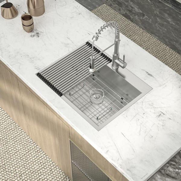28 in. Drop in Single Bowl 18-Gauge Stainless Steel Kitchen Sink with Bottom Grids