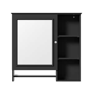 Black 29 in. W x 28 in. H Rectangular Wood Medicine Cabinet with Mirror, Bathroom Wall Cabinet with Adjustable Shelves