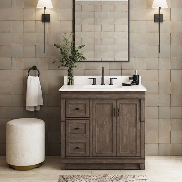 Naples 36 in. W x 21.63 in. D x 34 in. H Bath Vanity Cabinet without Top in Distressed Grey
