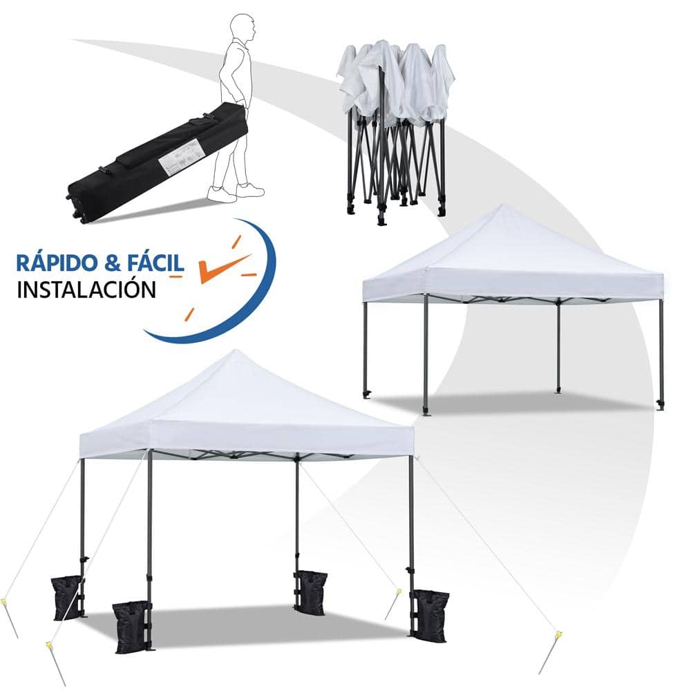 White Heavy-Duty Waterproof Pop-Up Canopy Tent 10'x10'