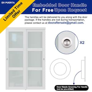 120 in. x 80 in. 3 Lites Frosted Glass MDF Closet Sliding Door with Hardware Kit