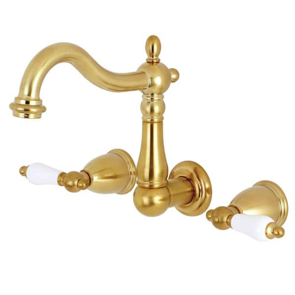 Kingston Brass Heritage 2-Handle Wall Mount Bathroom Faucet in Brushed Brass