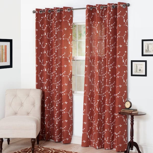 Lavish Home Semi-Opaque Inas Rust Polyester Curtain Panel 54 in. W x 84 in. L
