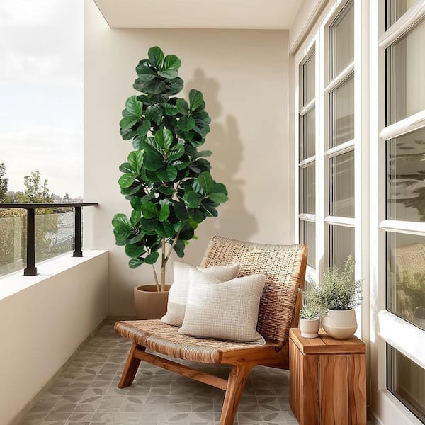 MOVECOM 7 ft. Artificial Fiddle Leaf Fig Tree with 108 Leaves - Realistic Faux Ficus Lyrata Trees in Black Planter Pot