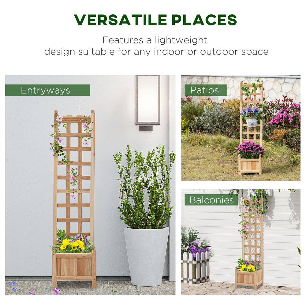 Natural Wood Raised Garden Bed with Trellis for Climbing Plants
