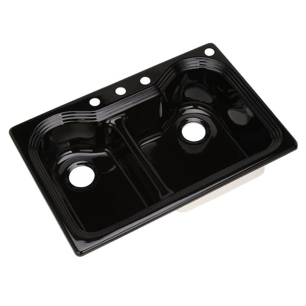 Thermocast Breckenridge Drop-in Acrylic 33 in. 4-Hole Double Bowl Kitchen Sink in Black