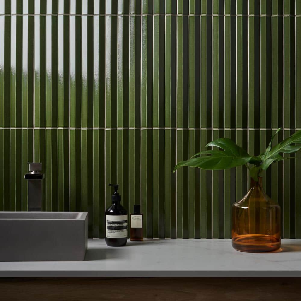 Apex Verde Green 5" x 16" 3D Polished Porcelain Wall Tile