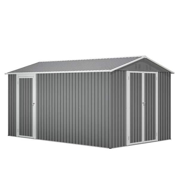 8x12 FT Outdoor Metal Storage Shed with Additional Side Door, Large Tool Shed with 2 Lockable Doors for Easy Access, Alu