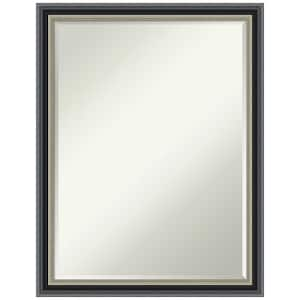 Theo Black Silver 20.75 in. x 26.75 in. Petite Bevel Modern Rectangle Wood Framed Bathroom Wall Mirror in Black