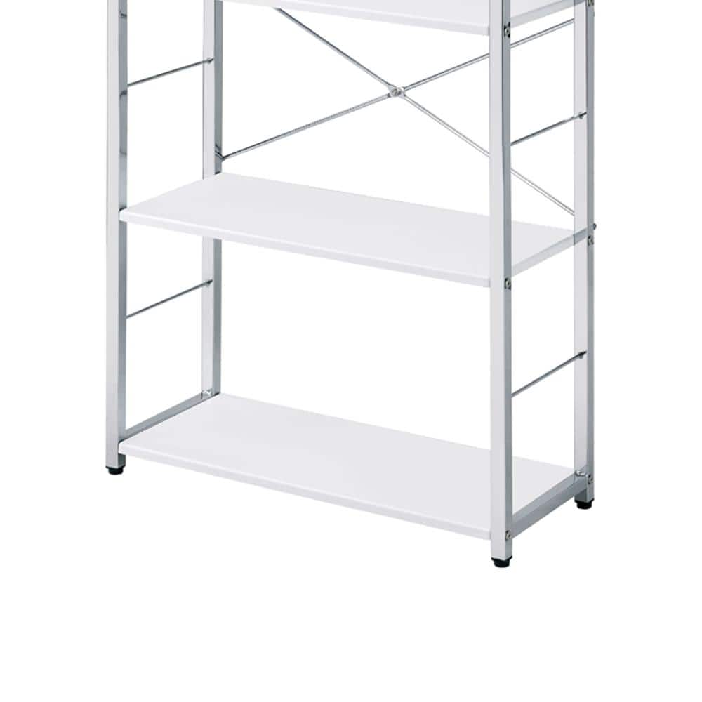 White and Chrome Adjustable 4-Tier Metal Frame Bookshelf