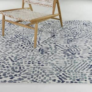 Holford Dark Blue 5 ft. x 7 ft.  Dots Indoor/Outdoor Area Rug