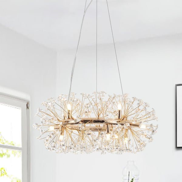 ZJVAIVE 12-Light Gold Pedant Design Linear Chandelier Lighting Blowball Crystal Island Chandelier for Kitchen Island