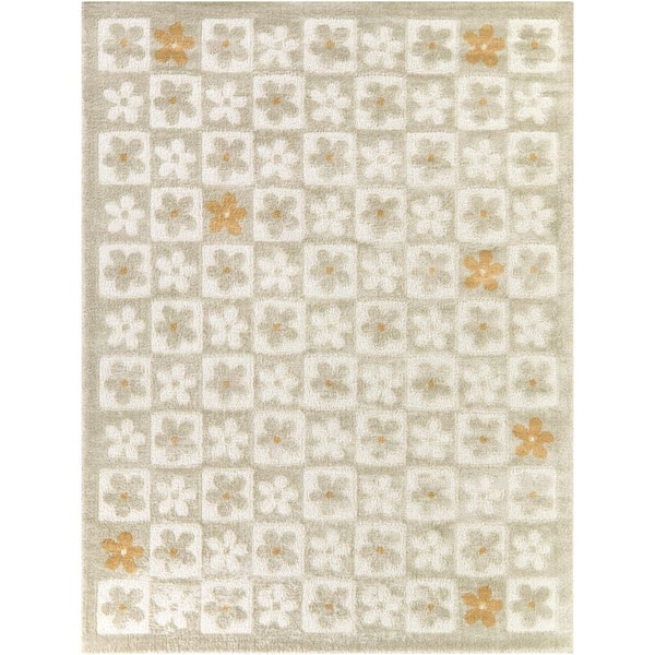 Helen Cream 5 ft. 3 in. x 7 ft. Floral Indoor/Outdoor Area Rug