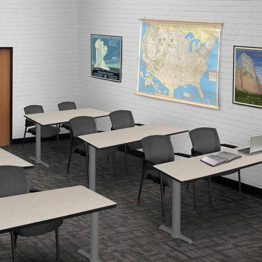 Cain 48 in. x 24 in. Maple Table Top T-Base Training Seminar Table Desk, Grey Base and 2 Knight Mesh Chairs