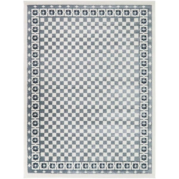 Fawke Cream 8 ft. x 10 ft. Floral Checkered Border Area Rug