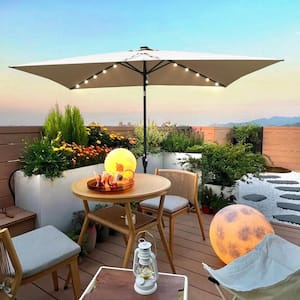 10 x 6.5t Rectangular Patio Solar LED Lighted Outdoor Umbrella with Crank and Push Button Tilt for Backyard Pool Shade