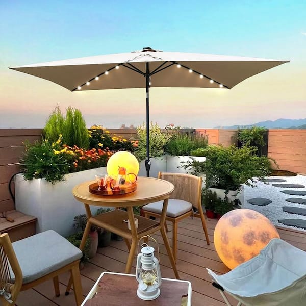 Zeus & Ruta 10 x 6.5t Rectangular Patio Solar LED Lighted Outdoor Umbrella with Crank and Push Button Tilt for Backyard Pool Shade