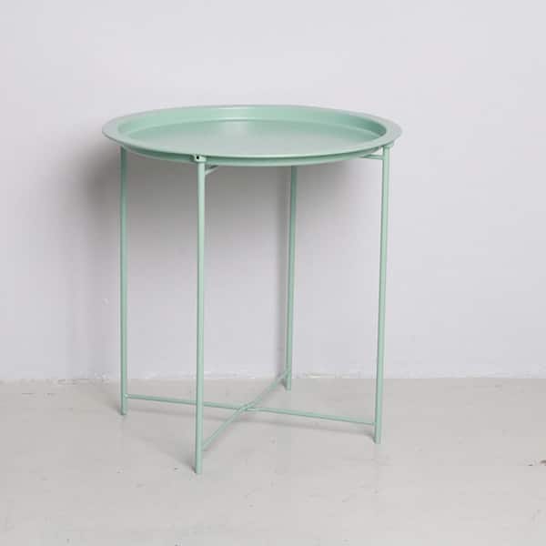 Unbranded 18.5 in. W x 18.5 in. D x 19.88 in. H Green Folding Metal 19.88 in. H Outdoor Side Coffee Table with Extension