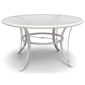 Riverbrook Shell White Round Glass Top Aluminum Dining Table