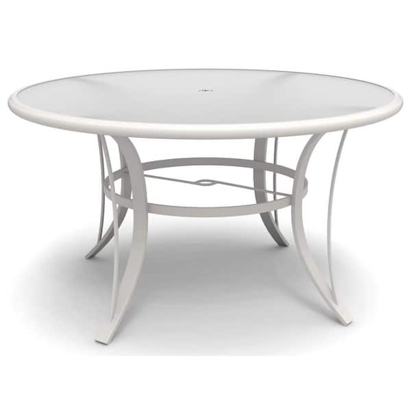 Hampton Bay Riverbrook Shell White Round Glass Top Aluminum Dining Table