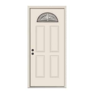 36 in. x 80 in. Fan Lite Blakely Primed Steel Prehung Right-Hand Inswing Front Door w/Nickel Caming and Brickmould