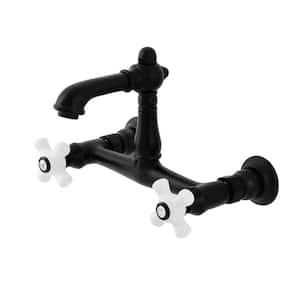 English Country Double Handle Wall Mount Bathroom Faucet in Matte Black
