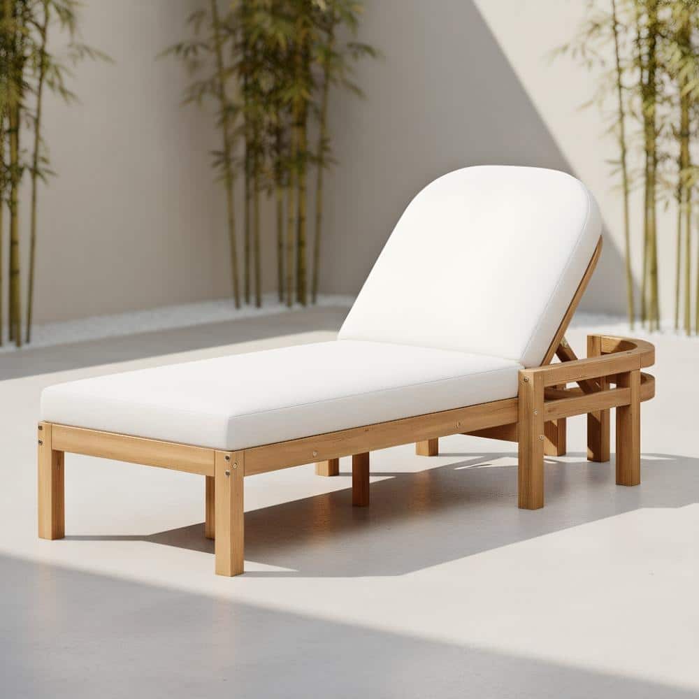 Brown Wood Outdoor Lounge Chair with Beige Cushions and Arched Backrest for Patio, Garden, Backyard price history on PriceWatchPro
