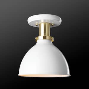 Pearl 9 in. 1-Light Matte White Semi-Flush Mount Ceiling Light with Matte Gold Accent