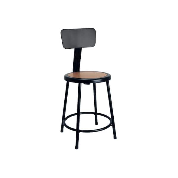 HAMPDEN FURNISHINGS Felix Collection 24 in. Stool with Backrest, Black Metal Frame, Masonite Seat Pan, AssemblyReady