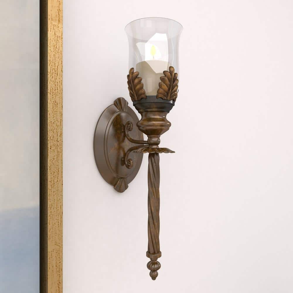 Rustic Elegance Bronze Metal & Glass Hurricane Wall Sconce