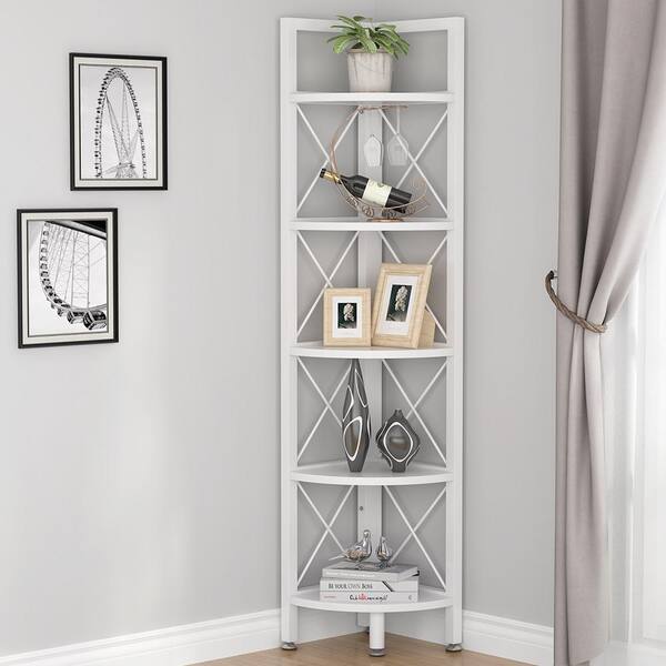5 Shelf Corner Bookcase Tier, Modern White Corner Bookcase