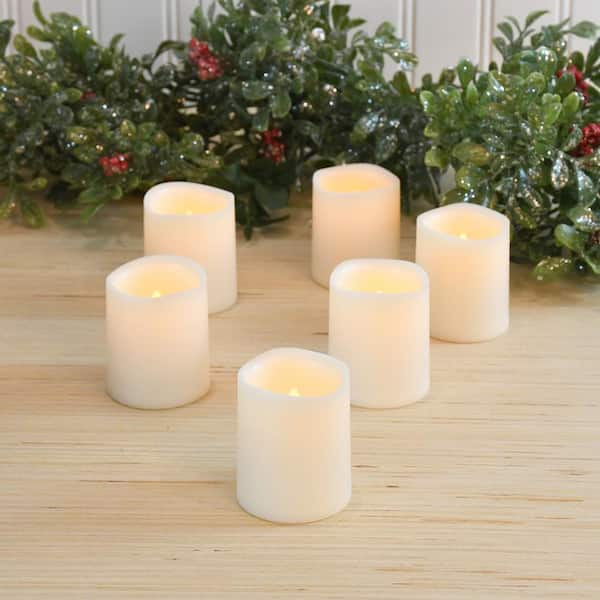 Micandle Set of 6 Plastic Flameless Flickering Amber LED Pillar Candles with Grimace on Surface Perfect for Thanksgiving,Halloween,X-Mas,Home Décor-Orange Powered by 3AAA Batteries Lasting 120+Hrs
