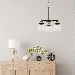 Bryson 3-Light Vintage Bronze Chandelier with Clear Glass Shades For Dining Rooms