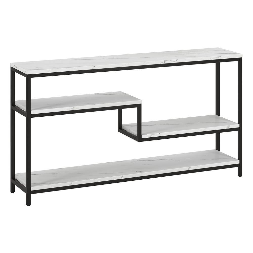 Mid-Century Glam 55" Blackened Bronze Console Table with Faux Marble Top