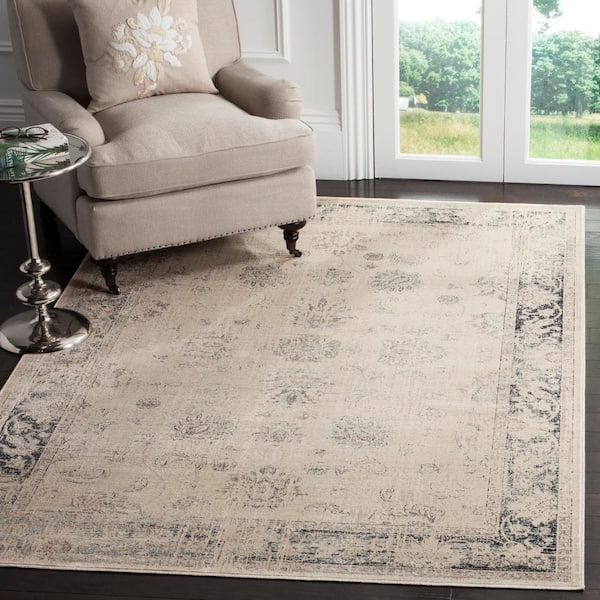 Vintage 3 ft. x 6 ft. Stone/Blue Distressed Border Area Rug
