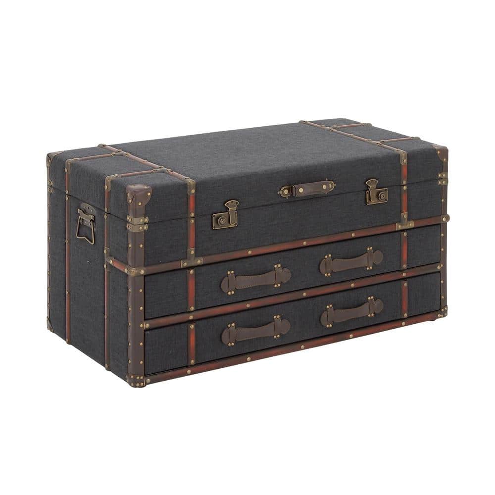 Dark Blue Linen Upholstered Trunk Coffee Table with Storage
