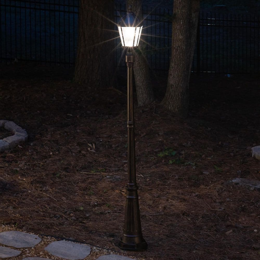 87-Inch Bronze Aluminum LED Solar Lamp Post with Rain Glass Panels