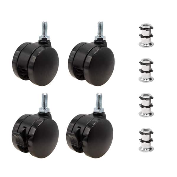 Outwater 2 in. Black Furniture Swivel Brake Caster 440 lbs. Load Rating for 3/4 in. Round, 16 up to 18 gauge tubing (4-Pack)