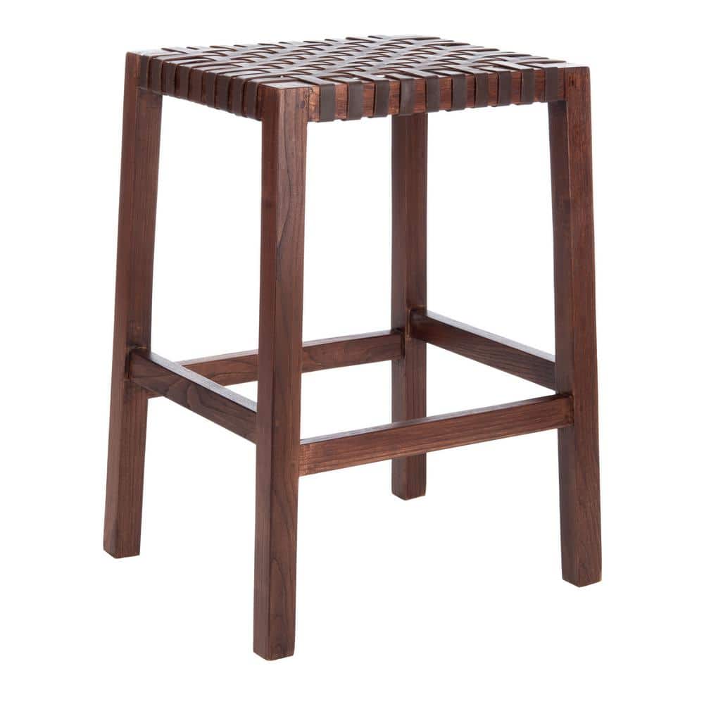 Capri 20'' Transitional Backless Brown Leather Wood Counter Stool