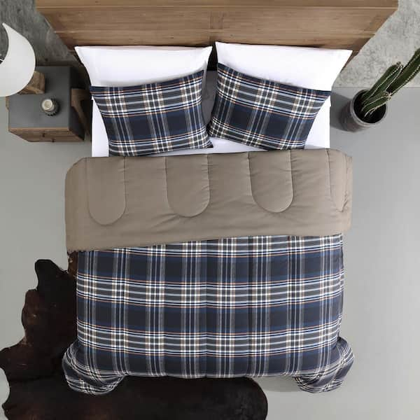 Wrangler City Flats Plaid 3-Piece Blue Microfiber King Duvet Cover