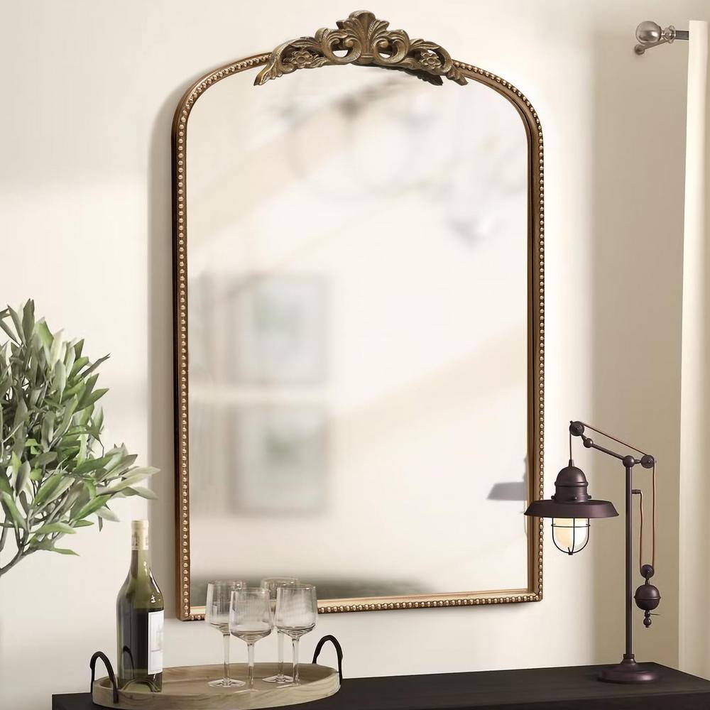 Crane Lake Gold Arched Vintage Metal Frame Mirror, 24 x 36 in.