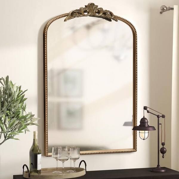 LuxHomez 24 in. W x 36 in. H Vintage Antique Gold Arched Ornate