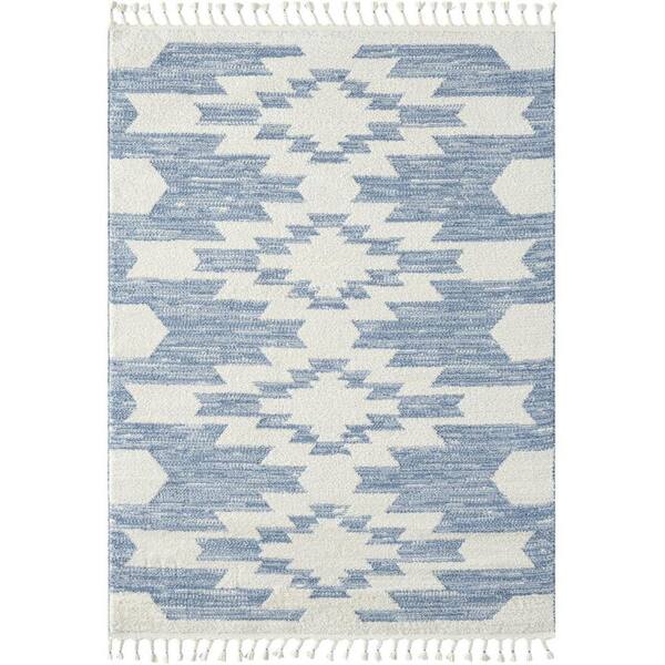 LUXE WEAVERS Collection Southwestern Blue 8 ft. x 10 ft. Polypropylene Area Rug with