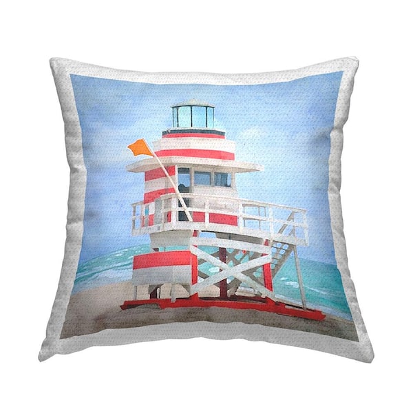 Stupell Industries Lifeguard Hut Landscape Multi-Color Square Outdoor Throw Pillow