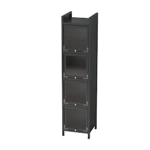 13.78 in. W x 14.17 in. D x 59.84 in. H Matte Black Four-tier Glass Door Linen Cabinet with Featuring Five-tier Storage