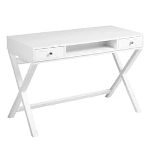 Parca 44.1 in. Rectangular White Wood 2-Drawer Writing Desk with Lifting Desktop