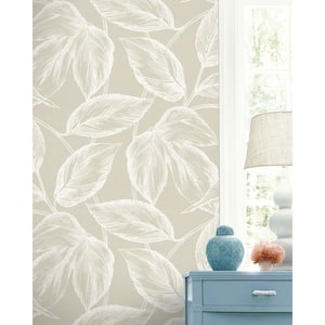 60.75 sq. ft. Oat Beckett Sketched Leaves Nonwoven Paper Unpasted Wallpaper Roll
